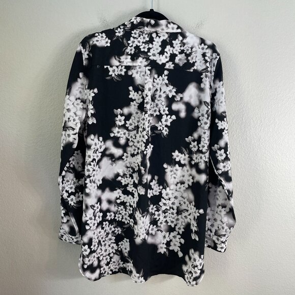 Calvin Klein Womens XL Floral Button Up Shirt Roll Tab Sleeve Blouse Top - Picture 12 of 13